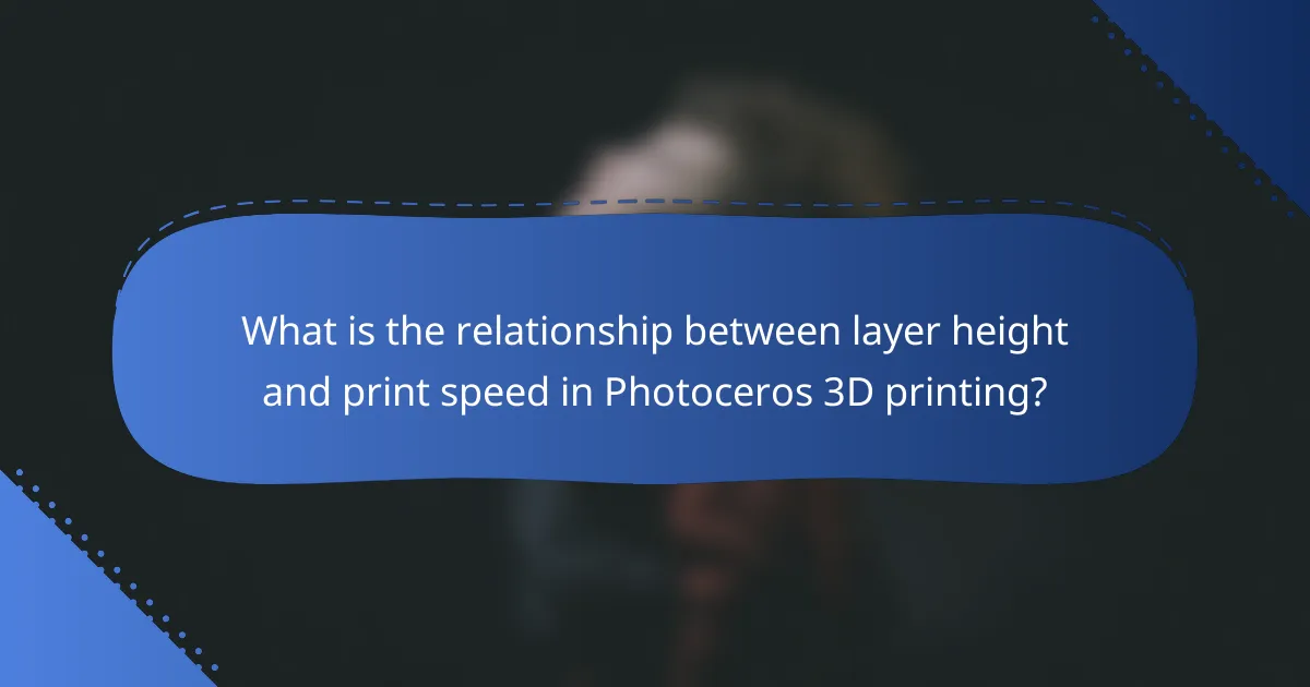 What is the relationship between layer height and print speed in Photoceros 3D printing?